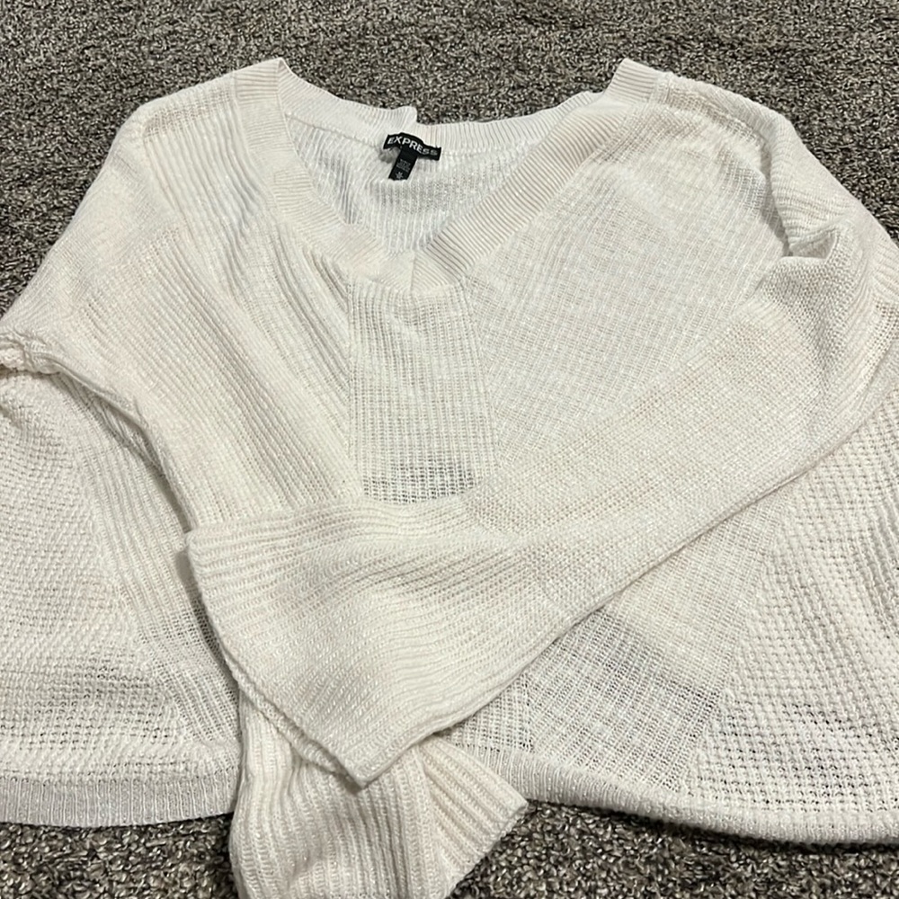 EXPRESS oversized white sweater with flare sleeves